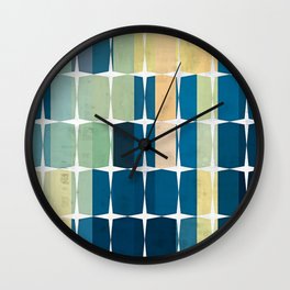Diamond Squares - Blue Aqua Yellow Wall Clock