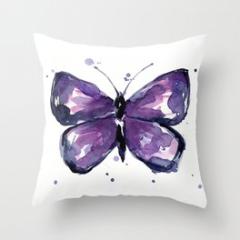 Purple Butterfly Watercolor Abstract Animal Art Throw Pillow