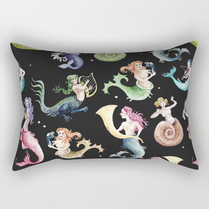 Medieval Mermaid Band - Black Rectangular Pillow