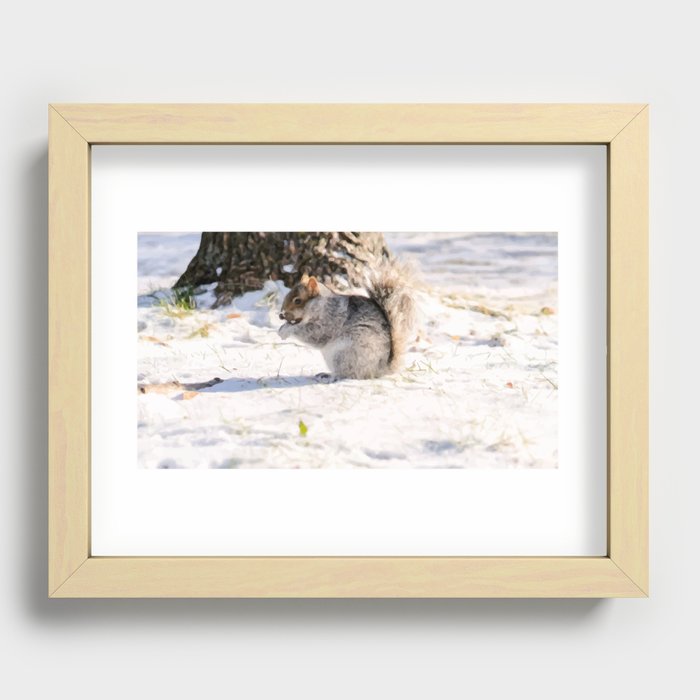 Digital Illustration of Cute Squirrel in the Snow in Montreal, QC, Canada Recessed Framed Print