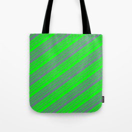 [ Thumbnail: Lime and Slate Gray Colored Stripes/Lines Pattern Tote Bag ]