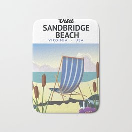 Sandbridge Beach Virginia USA travel poster.  Bath Mat | Cartoonbeach, Travelandtourism, Sea, Beaches, Deckchair, Cartoonchair, Retro, Beachposter, Retrotravel, Sandbridgebeach 
