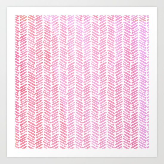 Handpainted Chevron pattern-small- pink watercolor on white Art Print
