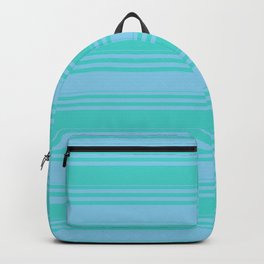 [ Thumbnail: Sky Blue & Turquoise Colored Lines Pattern Backpack ]
