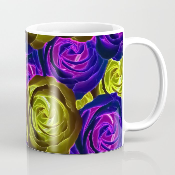 blooming rose texture pattern abstract background in pink purple yellow Coffee Mug