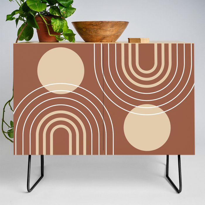 Mid Century Modern Geometric 142 in Terracotta Beige (Rainbow and Sun Abstraction) Credenza