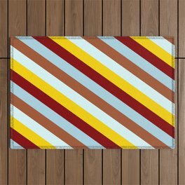 [ Thumbnail: Yellow, Maroon, Light Blue, Sienna, and Light Cyan Colored Striped/Lined Pattern Outdoor Rug ]