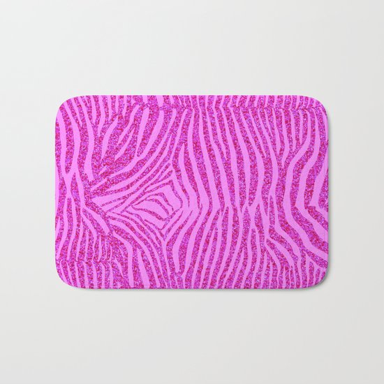 Light Pink Glitter Zebra Print Bath Mat