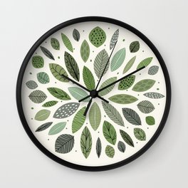 Mid-Century Green Leaves Wall Clock | Mandala, Retro, Zen, Pattern, Scandinavian, Painting, Leaves, Wallart, Greenery, Floral 