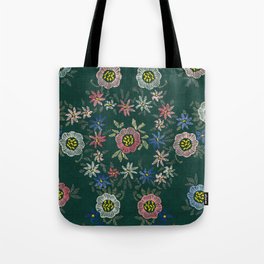 Modern embroidered flowers emerald Tote Bag