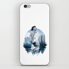 Girl and wolf double exposure iPhone Skin