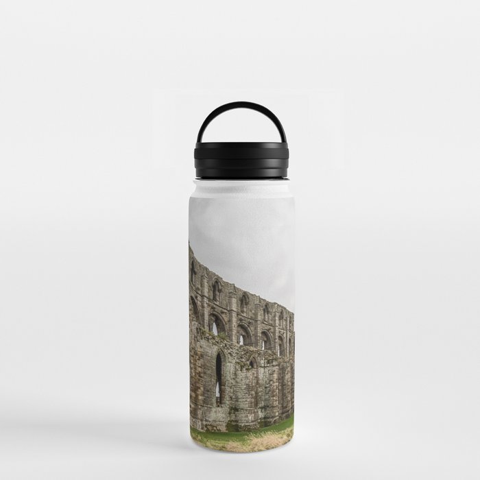 Great Britain Photography - Whitby Abbey Under The Gray Cloudy Sky Water Bottle