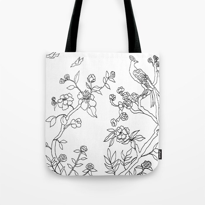 Color Your Own Chinoiserie Panels 3-4 Contour Lines - Casart Scenoiserie Collection Tote Bag