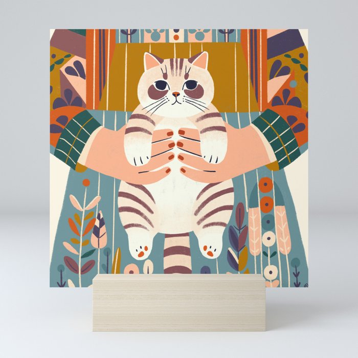 Holding a Tabby Cat  Mini Art Print