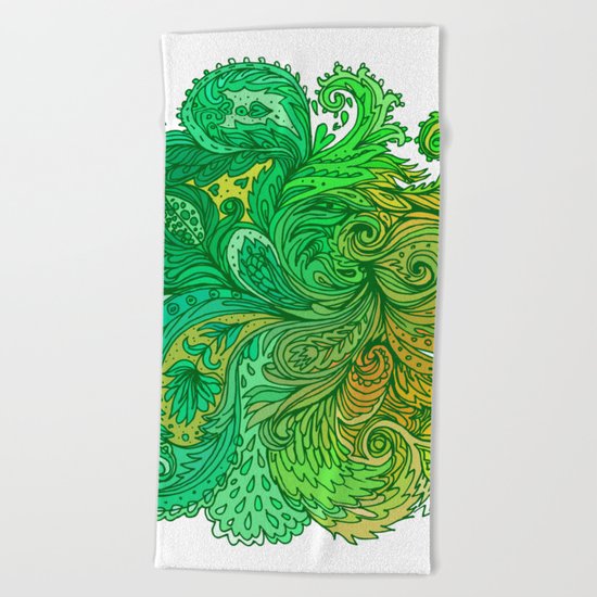 Green Floral Indian Pattern Beach Towel