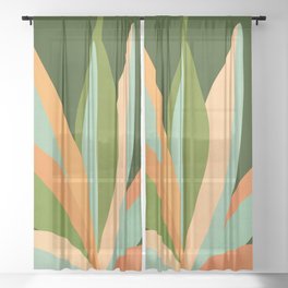Colorful Agave Painted Cactus Illustration Sheer Curtain