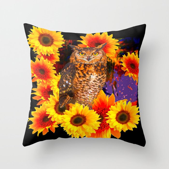 Ebony Black Night Owl Sunflowers Throw Pillow By Sharlesart Society6