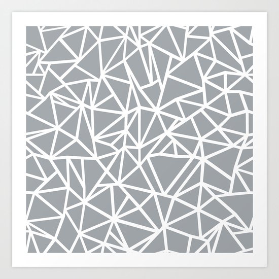 Abstract Outline Thick White on Grey Art Print