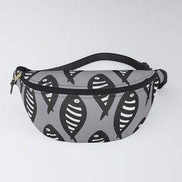 Abstract black and white fish pattern Pale blue Fanny Pack