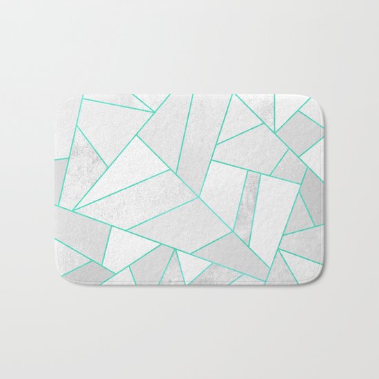 White Stone with Turquoise Lines Bath Mat