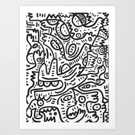 Graffiti Black and White Monsters are waiting for Halloween Art Print