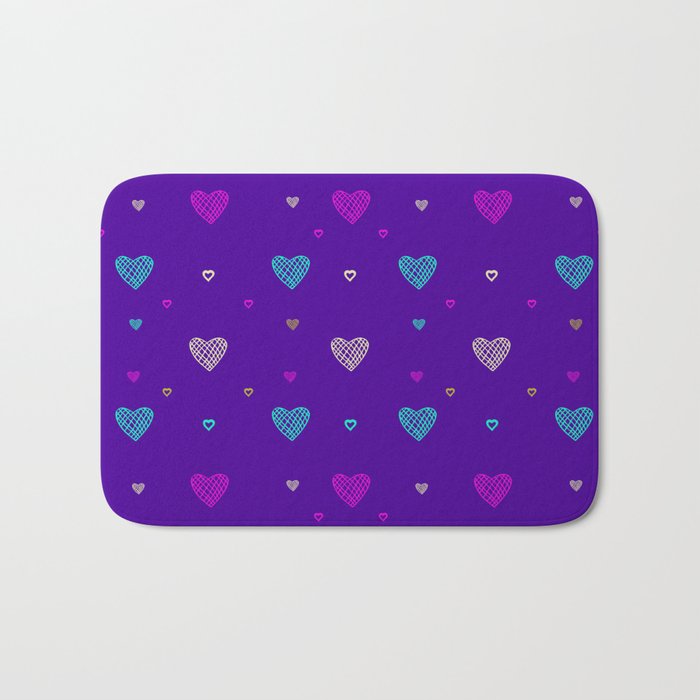 Hearts on a purple background. For Valentine's Day. Vector drawing for February 14th. SEAMLESS PATTERN WITH HEARTS. Anniversary drawing. For wallpaper, background, postcards. Bath Mat