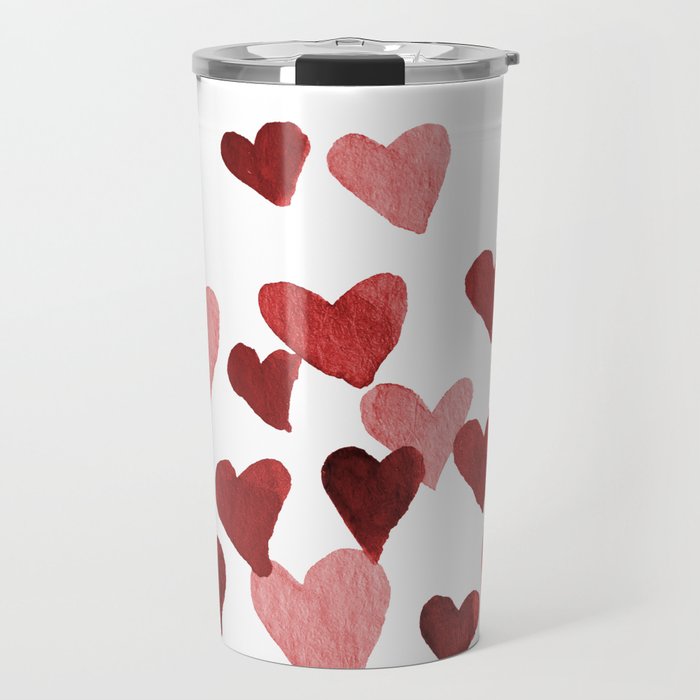 Valentine's Day Watercolor Hearts - red Travel Mug
