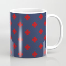 Red Swiss Cross Pattern on Navy Blue background Coffee Mug