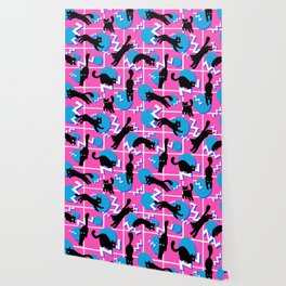 Cat Lover Pink Geometric 80s Memphis Pattern Wallpaper