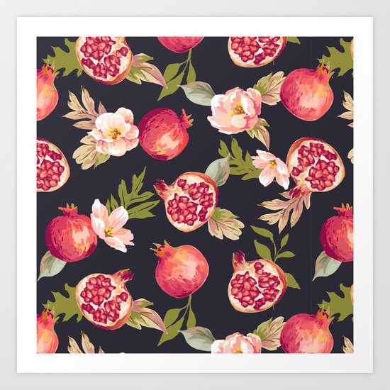 Pomegranate patterns - floral roses fruit nature elegant pattern Art Print