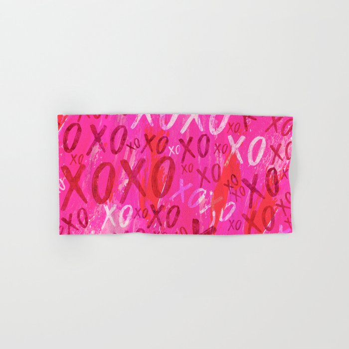 Preppy Room Decor - XOXO Watercolor Collage on Pink Hand & Bath Towel