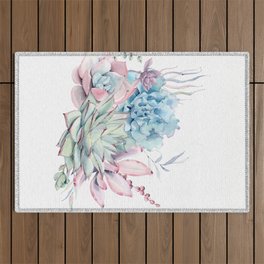 Beautiful Succulents Watercolor by Nature Magick Outdoor Rug