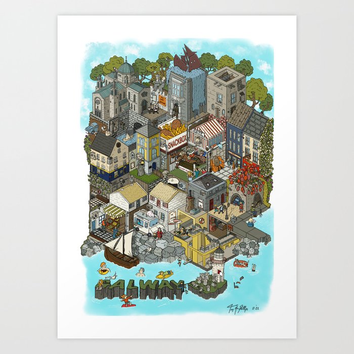 Galway cartoon drawing  Art Print