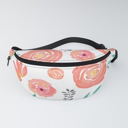 Pink Coral Turquoise Watercolor Floral Pattern Fanny Pack