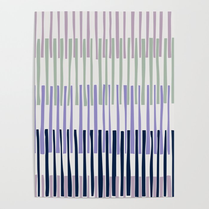 Block print geometrics stripes lilac blue Poster