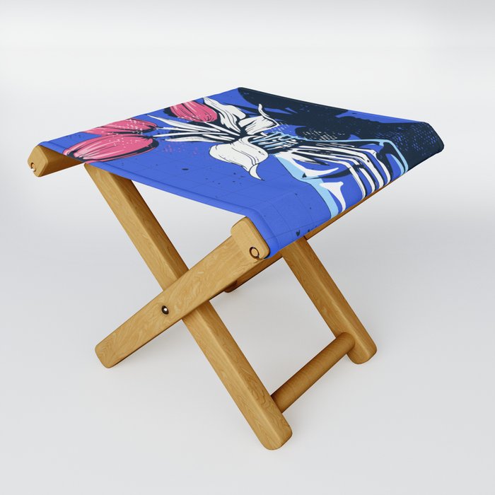 Holland Tulips Bouquet on Cobalt and Delft Blue Folding Stool