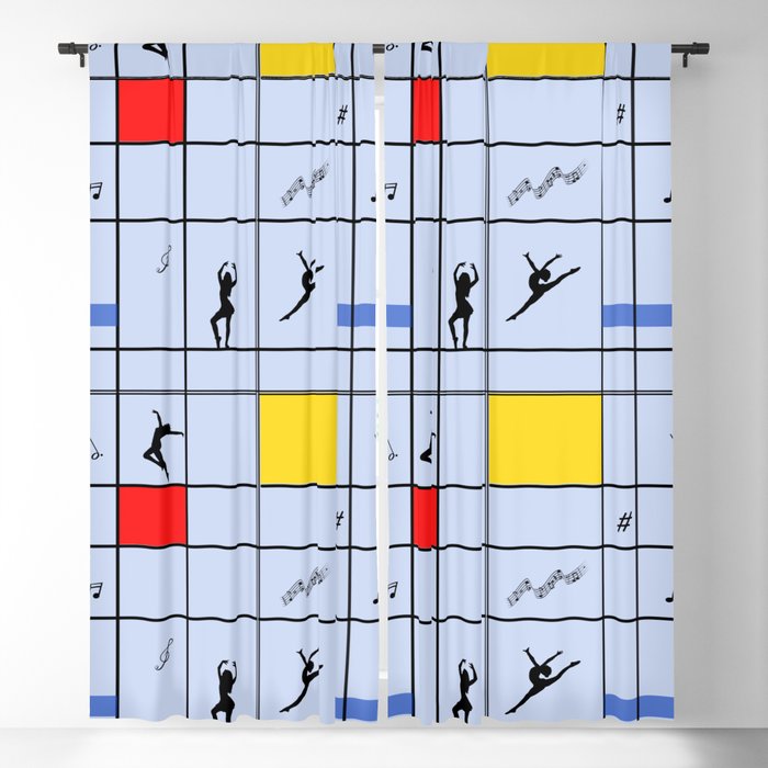 Dancing like Piet Mondrian - Composition with Red, Yellow, and Blue on the light blue background Blackout Curtain