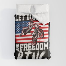 Dirt Bike Motocross Let Dirt Fly And Freedom Ring Vintage American Flag 4Th Of Comforter | Supermoto, Enduro, 4Thofjuly, Motocross, Mxrider, Dirtbikerider, Dirtbike, Motorcycle, Graphicdesign, Americanflag 