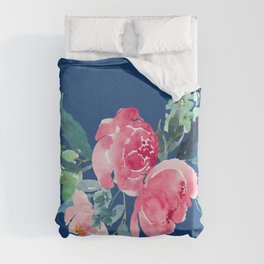 Blue and Pink Peony Watercolor Duvet Cover