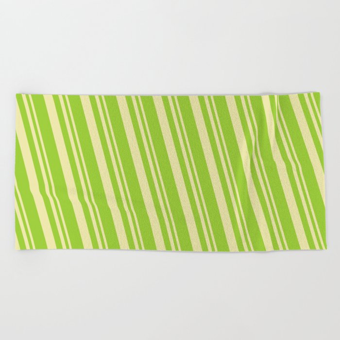 Pale Goldenrod & Green Colored Lines Pattern Beach Towel