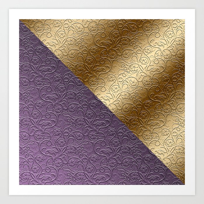 Purple Heart Floral Gold Texture Collection Art Print