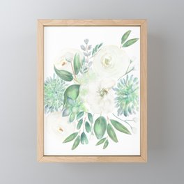 Handmade white flowers watercolor composition  Framed Mini Art Print