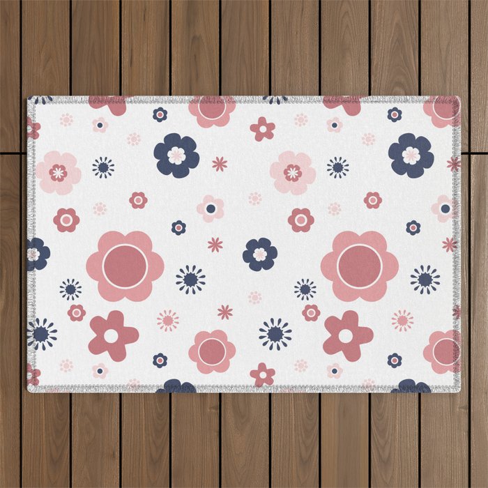 Pink and blue flowers Outdoor Rug