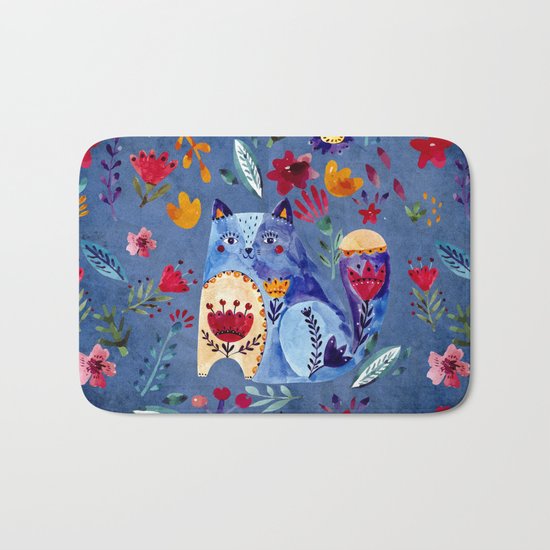 The Cheeky Cat in Flower Garden Bath Mat