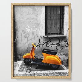 Orange Vespa in Bologna Black and White Photography Serving Tray