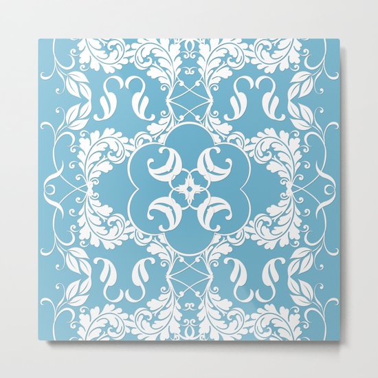 Blue Leaf Lace Metal Print