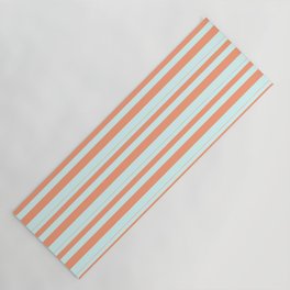 [ Thumbnail: Light Salmon & Light Cyan Colored Stripes Pattern Yoga Mat ]