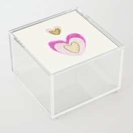 Gentle pink happiness. Two rainbow golden hearts. Acrylic Box