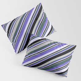 [ Thumbnail: Eyecatching Grey, Dark Slate Gray, Slate Blue, Lavender, and Black Colored Lines/Stripes Pattern Pillow Sham ]