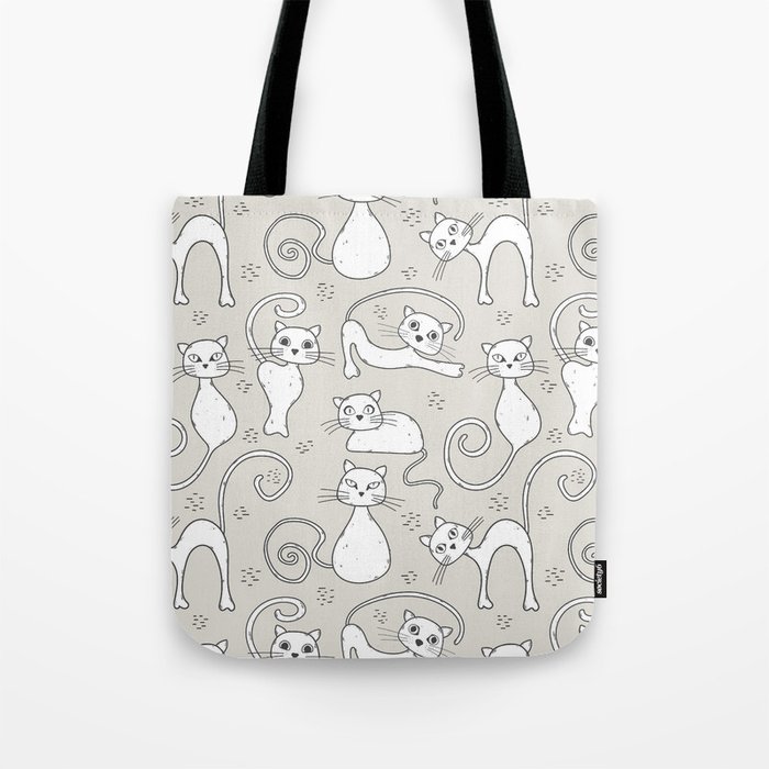 Light and neutral white cat pattern Tote Bag
